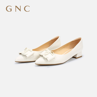 新款 羊皮白色一脚蹬法式 配裙子小皮鞋 女2024春季 GNC低跟尖头单鞋