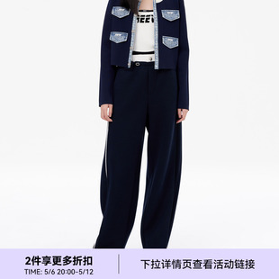 REVAN芮范2024春季 甜酷风藏青针织运动裤 设计师款 RM11301085 新品