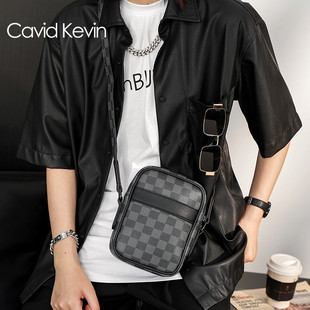 Cavid Kevin商务休闲格子单肩包韩版 斜挎包小方包挎包潮 男包时尚