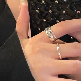银色素圈戒指女轻奢高级感双层尾戒指女小众设计冷淡风食指戒指环