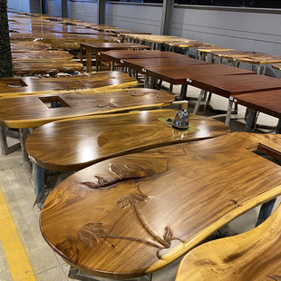 美胡桃木实木大板茶桌干泡桌茶台原木书桌约办公餐桌2米