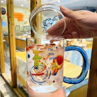 可爱卡通水杯星球男孩玻璃杯家用创意韩式 带把杯大容量早餐牛奶杯