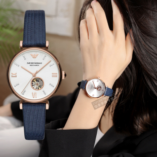 时尚 阿玛尼手表 满天星臻蓝皮带机械表生日礼物AR60020 专柜同款
