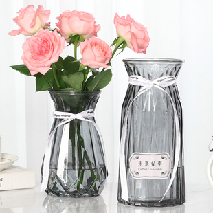 玻璃花瓶透明大号干花水培鲜花玫瑰百合插花器皿摆件客厅轻奢 欧式