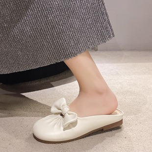 蝴蝶结平底外穿穆勒凉拖 女2024年夏季 新款 韩版 温柔包头半拖鞋 法式