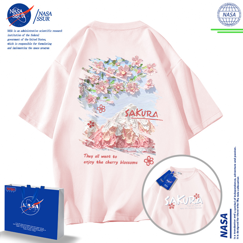 NASA粉色短袖 设计感小众情侣款 2023新款 圆领体恤上衣服 t恤女夏季