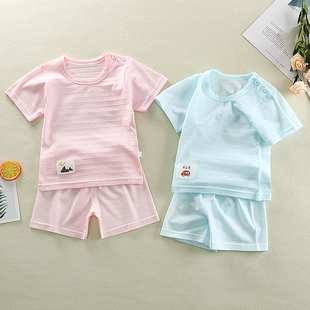 婴儿夏季 空调服儿童透气睡衣男女童薄款 夏装 套装 宝宝纯棉镂空短袖