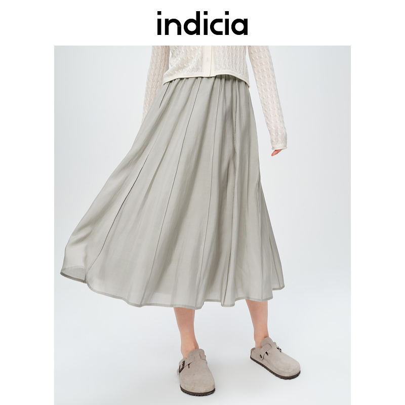 indicia标记商场同款 女装 春夏时尚 简约半身裙灰色A字裙子薄款