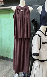 十三行夏季 韩系慵懒风宽松无袖 女 麻料背心上衣半身长裙两件套装