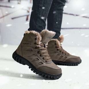 高档雪地靴男士 防水防滑高帮东北旅游鞋 冬季 冬天 保暖加绒加厚棉鞋