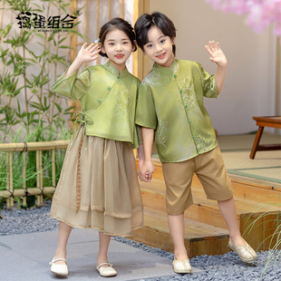 幼儿园六一毕业演出服 短袖 新中式 女童民国风套装 夏季 儿童汉服古装