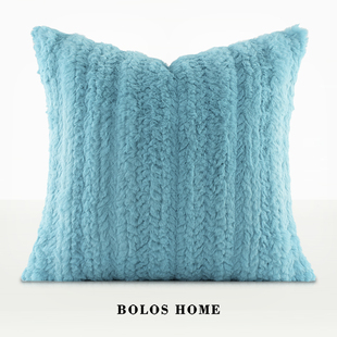 柏洛斯Blue现代简约清新蓝色仿毛细腻柔软样板房美容院卧室抱枕套