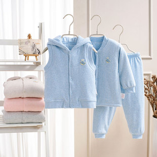 3个6月12新生儿外出服秋冬 婴儿衣服纯棉薄夹棉男女宝宝三件套装