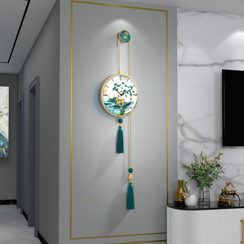 好寓意新中式 挂钟家用客厅装 大气创意挂墙静音石英时钟 饰钟表时尚