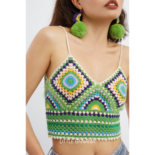 小黄香蕉手钩绿色针织小吊带女性感外穿背心海边度假上衣小众设计
