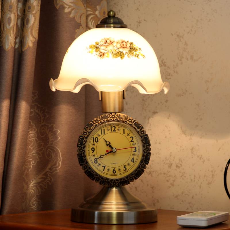 怀旧中国风客厅书房灯可调光奢华钟表台灯 仿古卧室床头灯美式 欧式