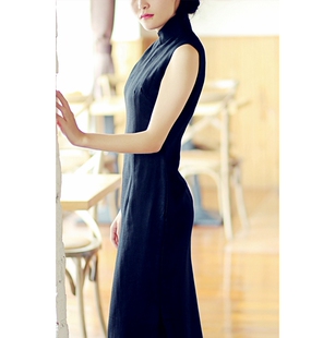 唐之语黑色旗袍苎亚麻复古纯色长款 优雅女日常生活装 归 中国风裙