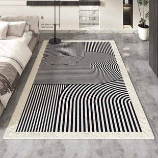 黑白简约格子卧室沙发床边地垫子 长方形书房法式 地毯客厅2023新款