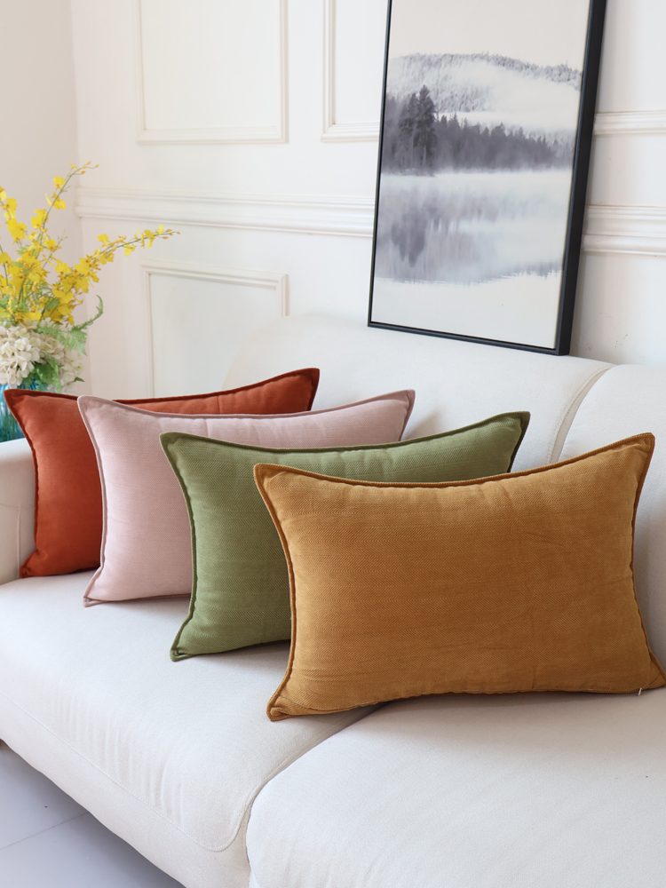 雪尼尔棕色抱枕套北欧简约客厅纯色大靠垫套靠枕腰靠沙发靠背定制