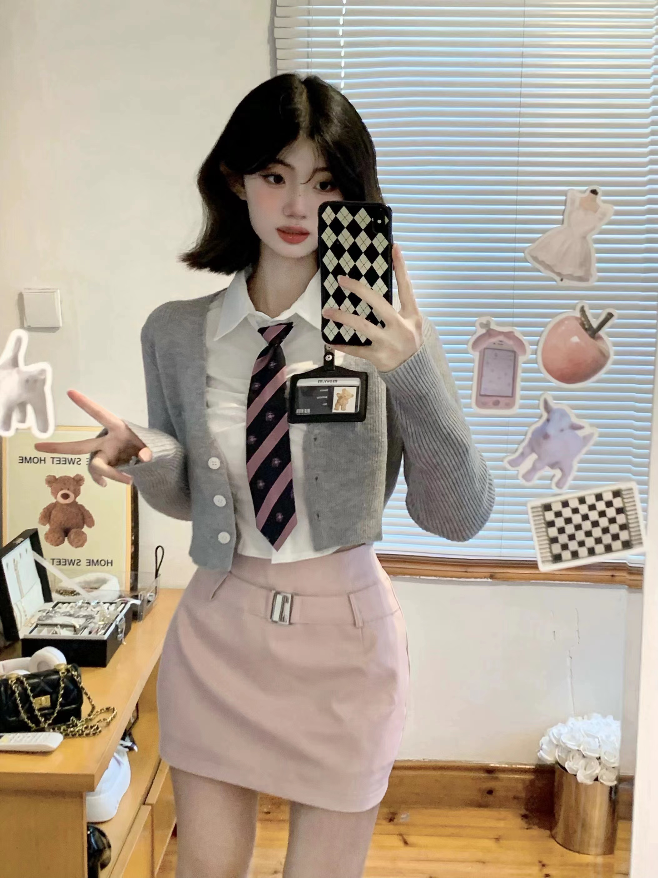 校园短裙两件套 毛衣短款 衬衫 美式 搭配一整套韩系学院风针织衫 秋装