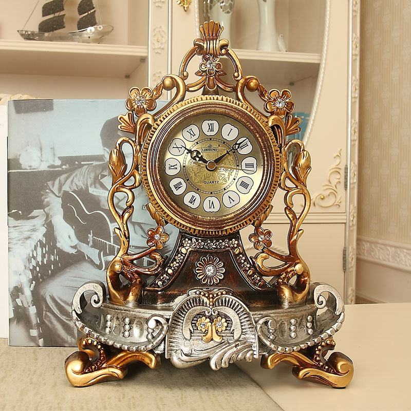 饰石英钟 座钟客厅静音床头柜钟表复古台钟创意摆件时钟装 丽盛欧式