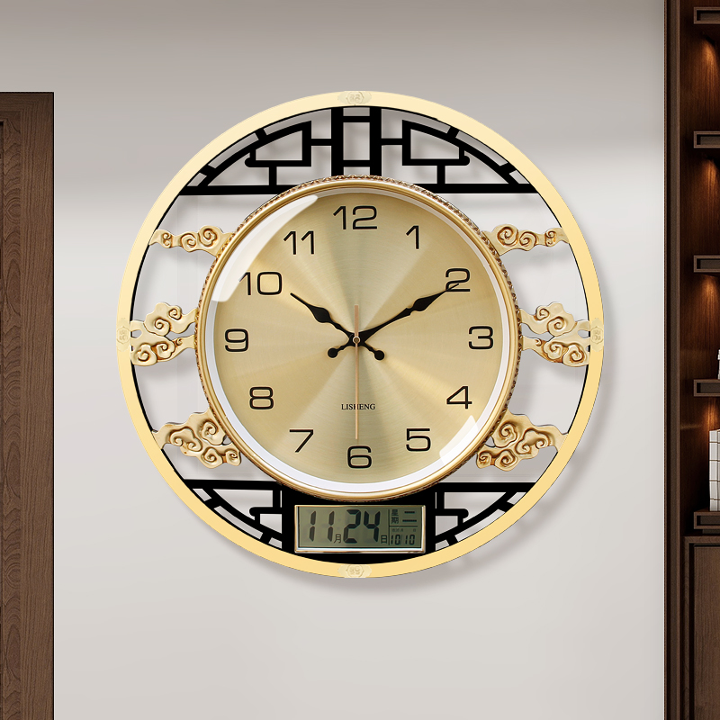 新中式 挂钟轻奢客厅静音钟表创意个性 挂表家用石英钟 大气时钟时尚