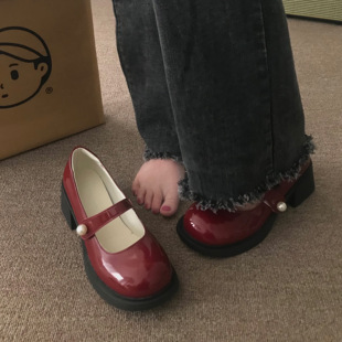 2024年新款 小sun家 晚风温柔法式 红色粗跟鞋 复古玛丽珍单鞋 女春季