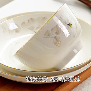 玉珑陶瓷餐具金边家用碗饭碗米饭碗面碗菜碗泡面碗汤碗微波炉套装