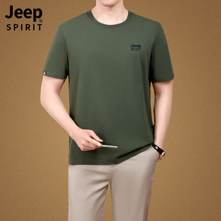 上衣服薄 2024夏季 新款 宽松圆领体恤品牌半袖 t恤男士 jeep吉普短袖