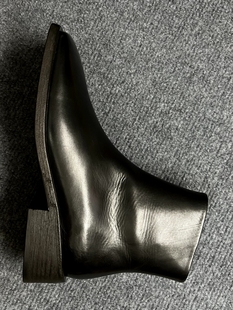 皮靴 MARSELL黑色软皮女士短筒方头切尔西靴高帮皮鞋 美国调货新品