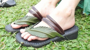 手作特别森系迷人棕榈树设计皮革平底夹趾凉鞋 Leather㊣泰国代购