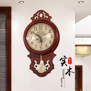 推荐 中式 饰中国风家用大气石英钟 实木静音挂钟客厅复古时钟创意装
