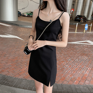 黑色吊带裙2024新款 女夏季 显高 裙子小个子吊带连衣裙高级感短款