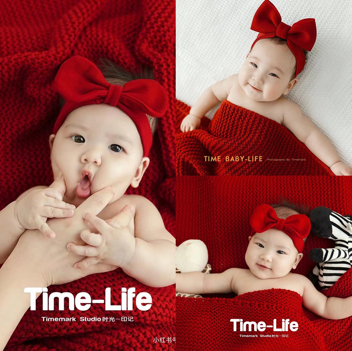 影楼新生儿满月拜年主题 红色喜庆拍照帽子毯子新年儿童摄影服装