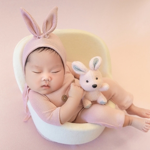 道具满月新生儿百日照婴儿儿童影楼拍照服 小粉兔子主题摄影服装