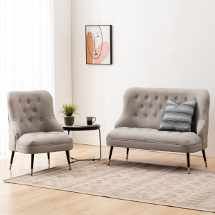 复古轻奢科技布单人双人沙发椅咖啡厅卡座 美式 小户型客厅卧室欧式