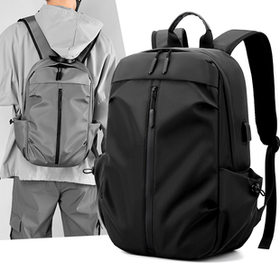 简约休闲双肩包书包男黑色旅行大容量学生运动轻便背包防水电脑包
