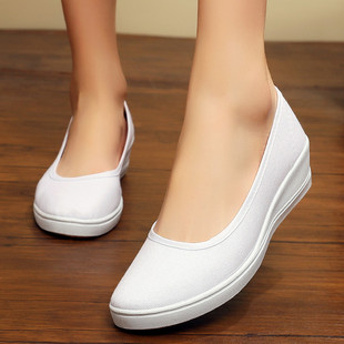 一字护士鞋 正品 白色坡跟上班工作美容鞋 老北京布鞋 透气小白鞋 女鞋