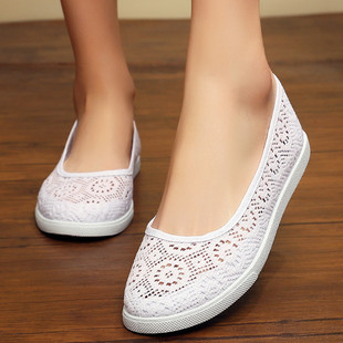 小白鞋 夏季 白色护士鞋 老北京布鞋 透气美容鞋 平底上班工作鞋 女网鞋