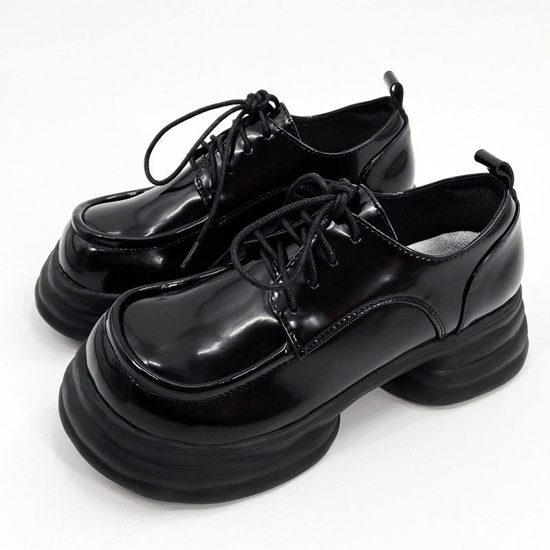 新款 日系学院风单鞋 小众设计系带大头鞋 女2023春季 复古厚底小皮鞋