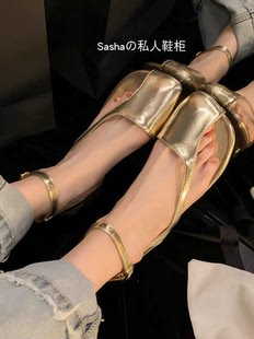 2024年新款 阿希哥同款 外穿法式 银色包头凉鞋 鞋 方头低跟时装 女夏季