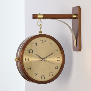 饰双面钟HDS08 轻奢装 汉时双面挂钟钟表客厅家用实木时钟挂表时尚