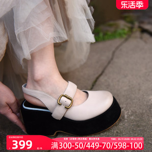 Artmu阿木原创一字带包头高跟凉鞋 2024年女新款 厚底坡跟松糕鞋