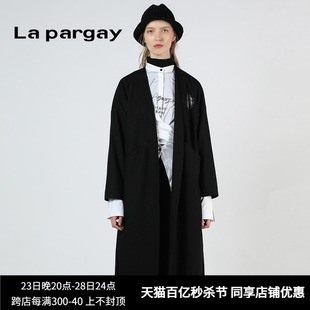黑色中长款 Lapargay纳帕佳新款 休闲风衣长袖 女装 外套韩版 秋季