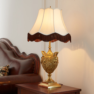 别墅客厅卧室床头灯具新古典全铜台灯 复古奢华脱蜡铜台灯欧式 法式