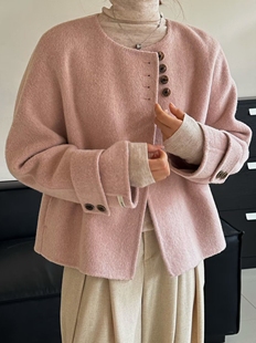 韩版 双面羊绒大衣女短款 小个子单排扣100%羊毛呢外套显瘦 秋冬新款