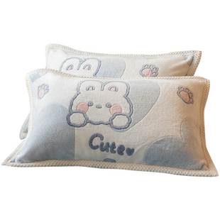 牛奶珊瑚绒枕套一对装 加厚雪花绒枕头套单个儿童枕芯套内胆套冬季