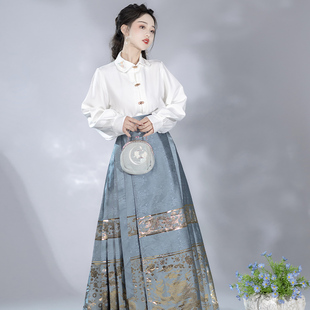 成人日常可穿 新中式 古装 2024新款 春夏季 汉服女国风明制马面裙套装