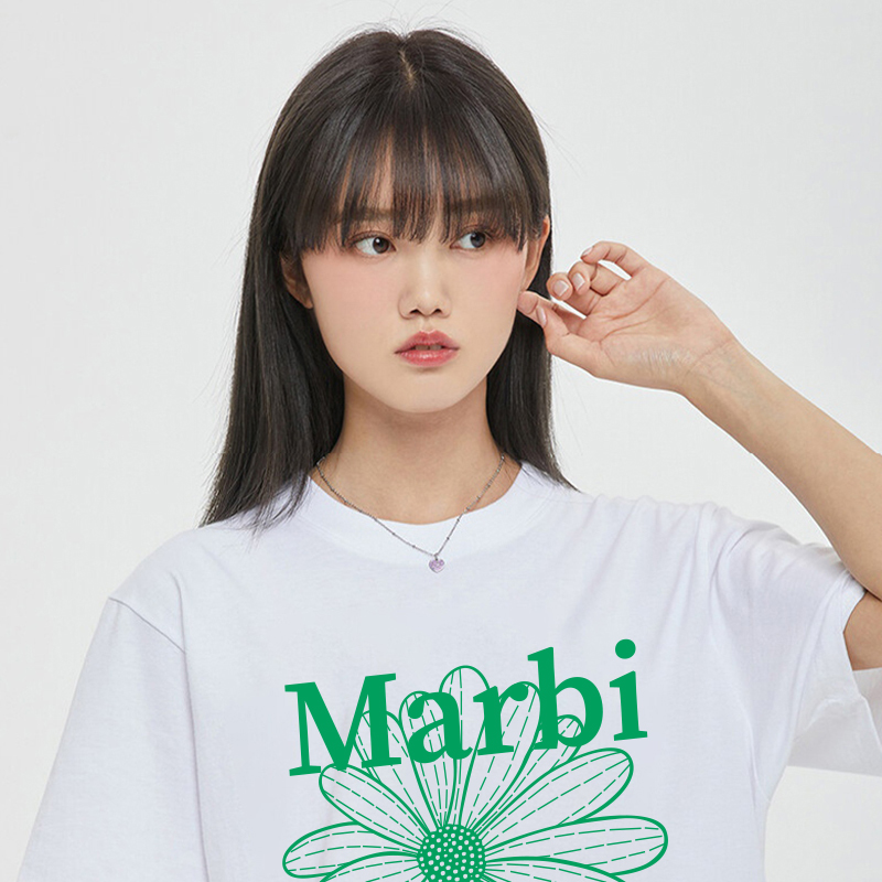 韩国潮牌夏季 经典 纯棉T恤男女 小雏菊字母印花短袖