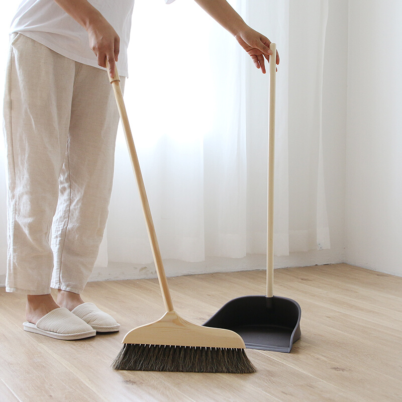 家用扫帚簸箕组合木地板软毛单个扫 日本进口MUJIE马鬃毛扫把套装